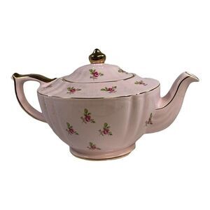Vintage Sadler Pale Pink Chintz Teapot Roses #2353 Gold Trim - Made in England